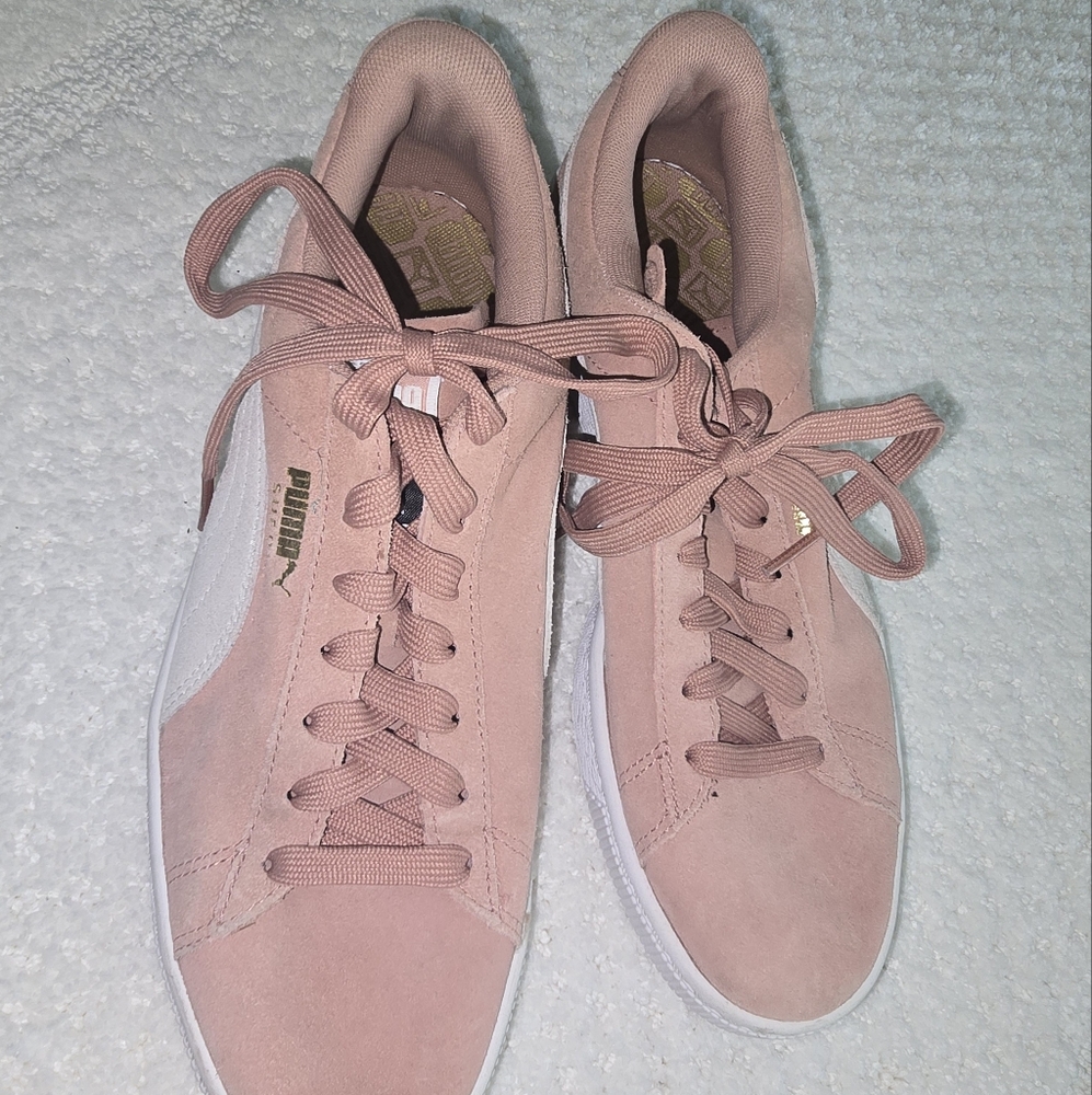 PUMA Pink and White Suede Sneakers